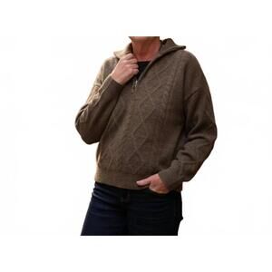 NEW WOVEN HEART half zip up sweater in brown
